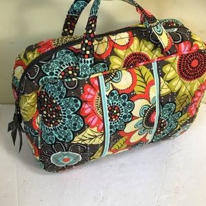 VERA BRADLEY Floral Cotton Satchel Bag Travel Purse Cosmetic Pockets Duffle Zip